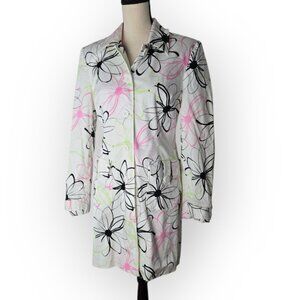 Vintage Grace Suits White Bold Flower Print Button Front Lined Coat Size 10